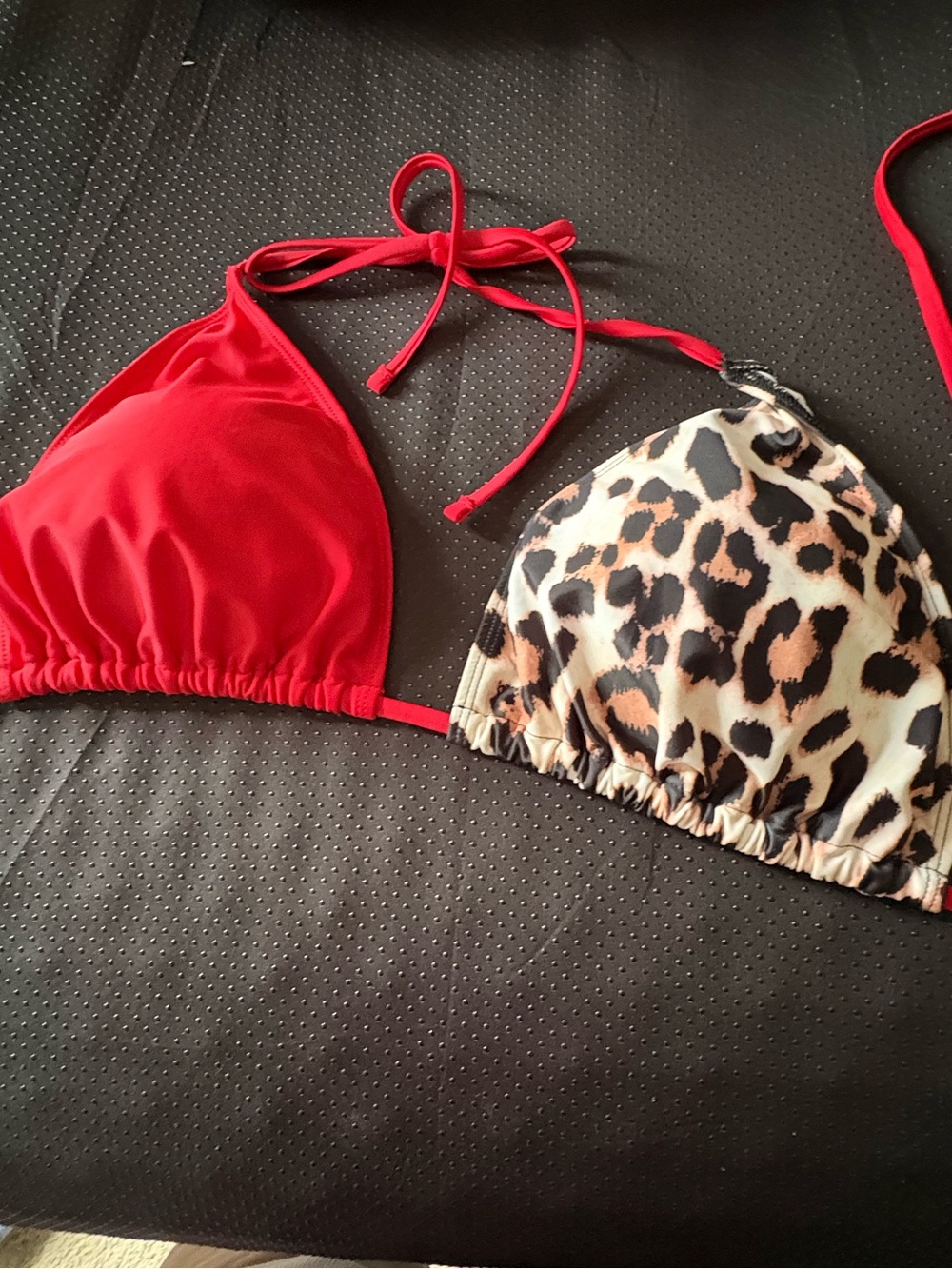 Red & Leopard Triangle Bikini Top - Women Swimwear